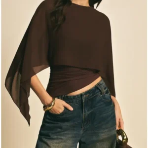 Poéselle Women's Brown Shawl Collar Casual