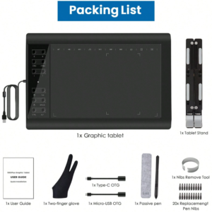 Upgraded 10 X 6 Inch Drawing Tablet With Extra-Large Active Drawing Area, 16384 Levels Passive Stylus And 12 Shortcut Keys. Compatible With PC/Android, Ideal For Drawing And Design. Beautifully Packaged, Perfect Christmas Gift For Friends And Family.