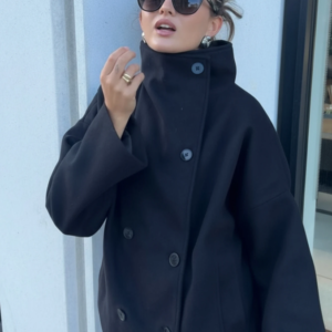 Vintage Style Solid Color Double-Breasted High Collar Women Jacket, Commuter Women Coat For Autumn/Winter Black Spring