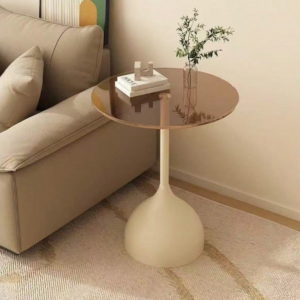 Modern Metal Edged Side Table With Tempered Glass Tabletop